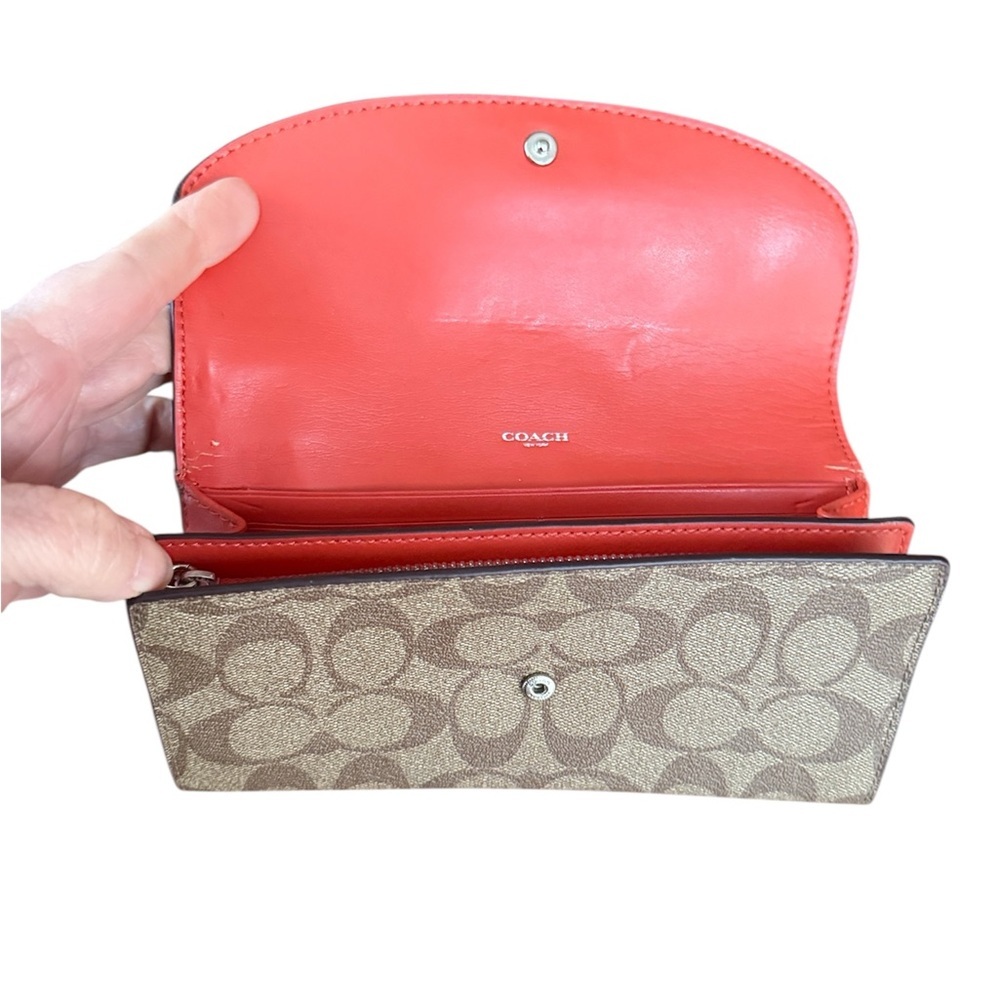 Coach Signature Slim Envelope Wallet khaki signature canvas and orange leather - Picture 3 of 6